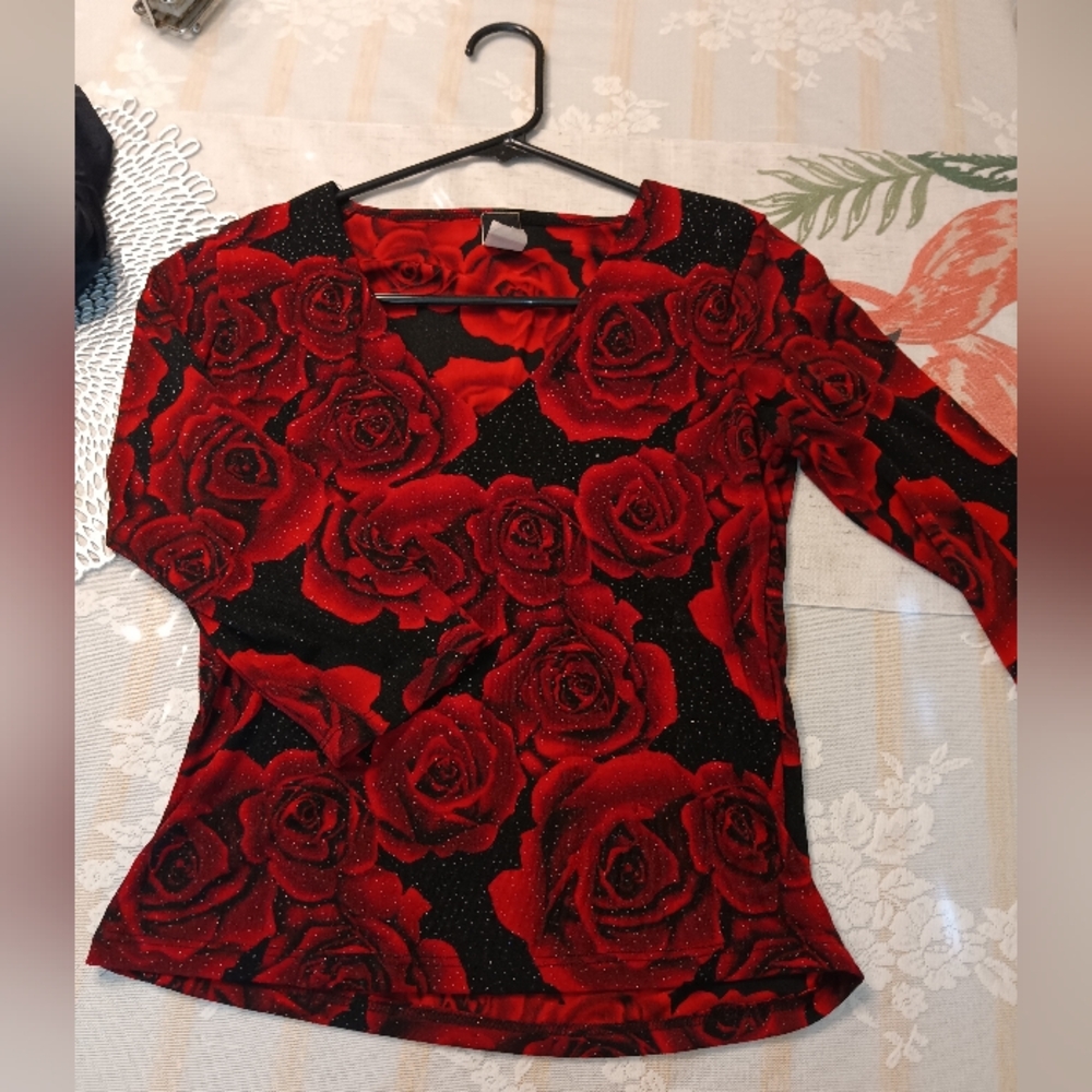 Women's Red Rose Blouse